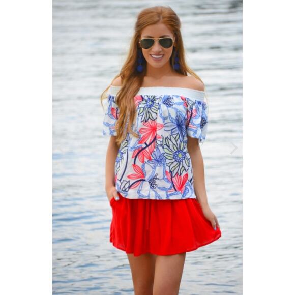 Skies Are Blue Women's White Floral Embroidered Off the Shoulder Top Size Small - Picture 10 of 11